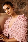 Masumi Mewawalla_Pink Natural Crepe Hand Embroidery Scallop Cape Open Neck And Skirt Set _Online_at_Aza_Fashions