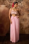 Buy_Masumi Mewawalla_Pink Natural Crepe Hand Embroidery 3d Scallops Square Neck Blouse With Skirt _at_Aza_Fashions