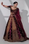 Buy_Taisha_Burgundy Pure Silk Velvet Hand Embroidery Mughal Nadia Bridal Lehenga Set _Online_at_Aza_Fashions