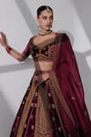 Taisha_Burgundy Pure Silk Velvet Hand Embroidery Mughal Nadia Bridal Lehenga Set _at_Aza_Fashions