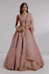 Buy_Taisha_Pink Pure Silk Organza Hand Embroidery Flamingo U-neck Alita Lehenga Set _at_Aza_Fashions