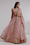 Buy_Taisha_Pink Pure Silk Organza Hand Embroidery Flamingo U-neck Alita Lehenga Set _Online_at_Aza_Fashions