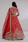 Shop_Taisha_Red Pure Silk Organza Hand Embroidery Floral V-neck Gouri Bridal Lehenga Set _at_Aza_Fashions