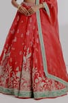 Taisha_Red Pure Silk Organza Hand Embroidery Floral V-neck Gouri Bridal Lehenga Set _Online_at_Aza_Fashions