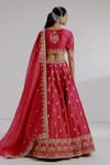 Shop_Taisha_Red Pure Silk Organza Hand Embroidery Crane Bird V-neck Nadira Lehenga Set _at_Aza_Fashions