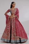 Taisha_Purple Pure Kadhwa Silk Hand Embroidery Mughal Sugna Border Lehenga Set _Online_at_Aza_Fashions