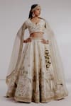 Buy_Taisha_Ivory Pure Raw Silk Hand Embroidery Mughal Garden Bahaar Applique Lehenga Set _at_Aza_Fashions