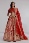 Buy_Taisha_Red Pure Banarasi Katan Silk Hand Embroidery Chitrita Bridal Lehenga Set _at_Aza_Fashions