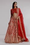 Buy_Taisha_Red Pure Banarasi Katan Silk Hand Embroidery Chitrita Bridal Lehenga Set _Online_at_Aza_Fashions