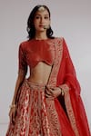 Shop_Taisha_Red Pure Banarasi Katan Silk Hand Embroidery Chitrita Bridal Lehenga Set _Online_at_Aza_Fashions