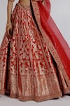 Taisha_Red Pure Banarasi Katan Silk Hand Embroidery Chitrita Bridal Lehenga Set _at_Aza_Fashions