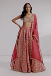 Buy_Taisha_Red Pure Woven Georgette Embroidery Tulip Jaal Tapeta Lehenga Set _at_Aza_Fashions