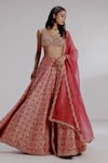 Buy_Taisha_Red Pure Woven Georgette Embroidery Tulip Jaal Tapeta Lehenga Set _Online_at_Aza_Fashions