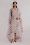 Buy_Taisha_Multi Color Pure Khadi Organza Hand Embroidery Mughal Damini Kurta And Pant Set _at_Aza_Fashions