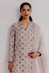 Taisha_Multi Color Pure Khadi Organza Hand Embroidery Mughal Damini Kurta And Pant Set _Online_at_Aza_Fashions