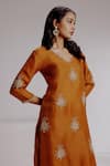 Shop_Taisha_Orange Pure Silk Organza Hand Embroidery Butti Maram Zardosi Kurta With Pant _Online_at_Aza_Fashions