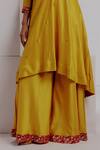 Taisha_Yellow Pure Knitted Dupion Silk Hand Lori Woven High Low Kurta With Pant _Online_at_Aza_Fashions