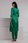 Shop_Taisha_Green Pure Katan Silk Hand Embroidery Floral Round Moyna Zari Kurta With Pant _at_Aza_Fashions