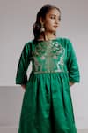 Taisha_Green Pure Katan Silk Hand Embroidery Floral Round Moyna Zari Kurta With Pant _at_Aza_Fashions