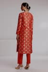 Shop_Taisha_Red Pure Katan Silk Hand Weave Floral Parijat Woven Straight Kurta With Pant _at_Aza_Fashions