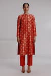 Buy_Taisha_Red Pure Katan Silk Hand Weave Floral Parijat Woven Straight Kurta With Pant _Online_at_Aza_Fashions