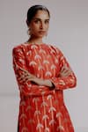 Taisha_Red Pure Katan Silk Hand Weave Floral Parijat Woven Straight Kurta With Pant _at_Aza_Fashions