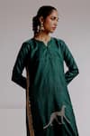 Buy_Taisha_Green Pure Tussar Silk Hand Embroidery Leopard Nimra Straight Kurta With Pant _Online_at_Aza_Fashions