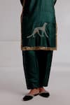 Shop_Taisha_Green Pure Tussar Silk Hand Embroidery Leopard Nimra Straight Kurta With Pant _Online_at_Aza_Fashions