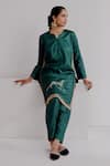 Taisha_Green Pure Tussar Silk Hand Embroidery Leopard Nimra Straight Kurta With Pant _at_Aza_Fashions