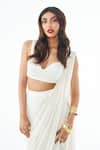 Shop_Ankita Bajaj Label_Ivory Pure Georgette Plain Sweetheart Moonlit Pearl Pre-draped Saree With Blouse _Online_at_Aza_Fashions