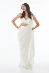 Ankita Bajaj Label_Ivory Pure Georgette Plain Sweetheart Moonlit Pearl Pre-draped Saree With Blouse _at_Aza_Fashions