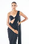 Buy_Ankita Bajaj Label_Black Pure Georgette Plain Sweetheart Neck Noir Pre-draped Saree With Blouse _Online_at_Aza_Fashions