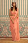 Buy_Ankita Bajaj Label_Peach Pure Georgette Plain Sweetheart Sunset Hue Pre-draped Saree With Blouse _at_Aza_Fashions