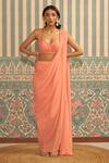 Shop_Ankita Bajaj Label_Peach Pure Georgette Plain Sweetheart Sunset Hue Pre-draped Saree With Blouse _at_Aza_Fashions