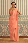 Ankita Bajaj Label_Peach Pure Georgette Plain Sweetheart Sunset Hue Pre-draped Saree With Blouse _Online_at_Aza_Fashions