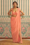 Buy_Ankita Bajaj Label_Peach Pure Georgette Plain Sweetheart Sunset Hue Pre-draped Saree With Blouse _Online_at_Aza_Fashions