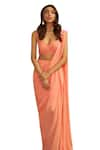 Shop_Ankita Bajaj Label_Peach Pure Georgette Plain Sweetheart Sunset Hue Pre-draped Saree With Blouse _Online_at_Aza_Fashions