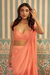 Ankita Bajaj Label_Peach Pure Georgette Plain Sweetheart Sunset Hue Pre-draped Saree With Blouse _at_Aza_Fashions