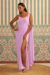 Buy_Ankita Bajaj Label_Purple Pure Georgette Plain Scoop Twilight Bloom Pre-draped Saree With Corset _Online_at_Aza_Fashions