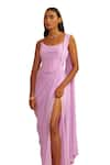 Buy_Ankita Bajaj Label_Purple Pure Georgette Plain Scoop Twilight Bloom Pre-draped Saree With Corset 