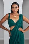 Buy_Ankita Bajaj Label_Green Pure Georgette Plain Enchanted Forest Pre-draped Saree With Blouse _Online_at_Aza_Fashions