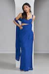 Ankita Bajaj Label_Blue Pure Georgette Plain Electric Euphoria Pre-draped Saree With Blouse _Online_at_Aza_Fashions