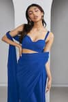 Ankita Bajaj Label_Blue Pure Georgette Plain Electric Euphoria Pre-draped Saree With Blouse _at_Aza_Fashions