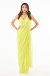 Buy_Ankita Bajaj Label_Yellow Pure Georgette Plain Paan Neck Citrus Pop Pre-draped Saree With Blouse _at_Aza_Fashions