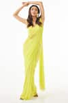 Shop_Ankita Bajaj Label_Yellow Pure Georgette Plain Paan Neck Citrus Pop Pre-draped Saree With Blouse _at_Aza_Fashions