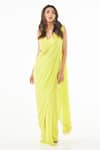 Ankita Bajaj Label_Yellow Pure Georgette Plain Paan Neck Citrus Pop Pre-draped Saree With Blouse _Online_at_Aza_Fashions