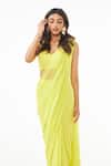 Shop_Ankita Bajaj Label_Yellow Pure Georgette Plain Paan Neck Citrus Pop Pre-draped Saree With Blouse _Online_at_Aza_Fashions