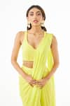 Ankita Bajaj Label_Yellow Pure Georgette Plain Paan Neck Citrus Pop Pre-draped Saree With Blouse _at_Aza_Fashions