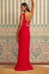 Shop_Ankita Bajaj Label_Red Pure Georgette Plain Straight Scarlet Radiance Pre-draped Saree With Blouse _at_Aza_Fashions