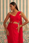 Ankita Bajaj Label_Red Pure Georgette Plain Straight Scarlet Radiance Pre-draped Saree With Blouse _Online_at_Aza_Fashions